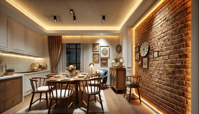 DALL·E-2024-10-28-21.01.57-A-realistic-image-of-a-Singapore-HDB-dining-area-with-a-vintage-theme-featuring-a-brick-feature-wall.-The-brick-wall-has-a-rustic-timeless-appearanc-768x439.webp