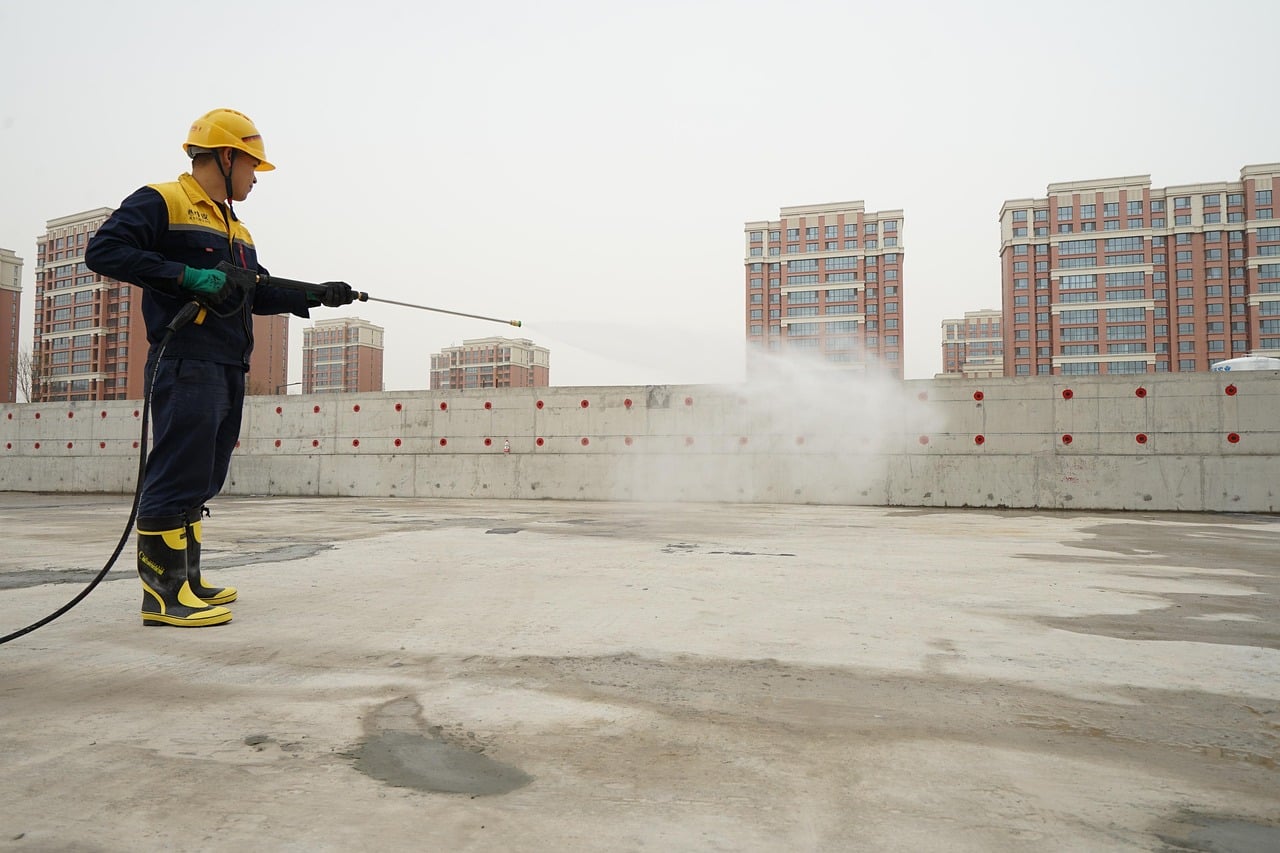 Waterproofing works in progress on a Singapore residential property